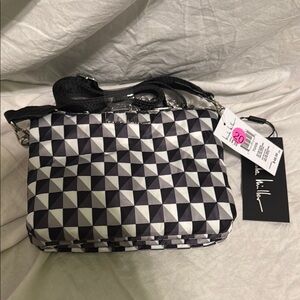 Nicole Miller Black and White Geometric Crossbody Bag